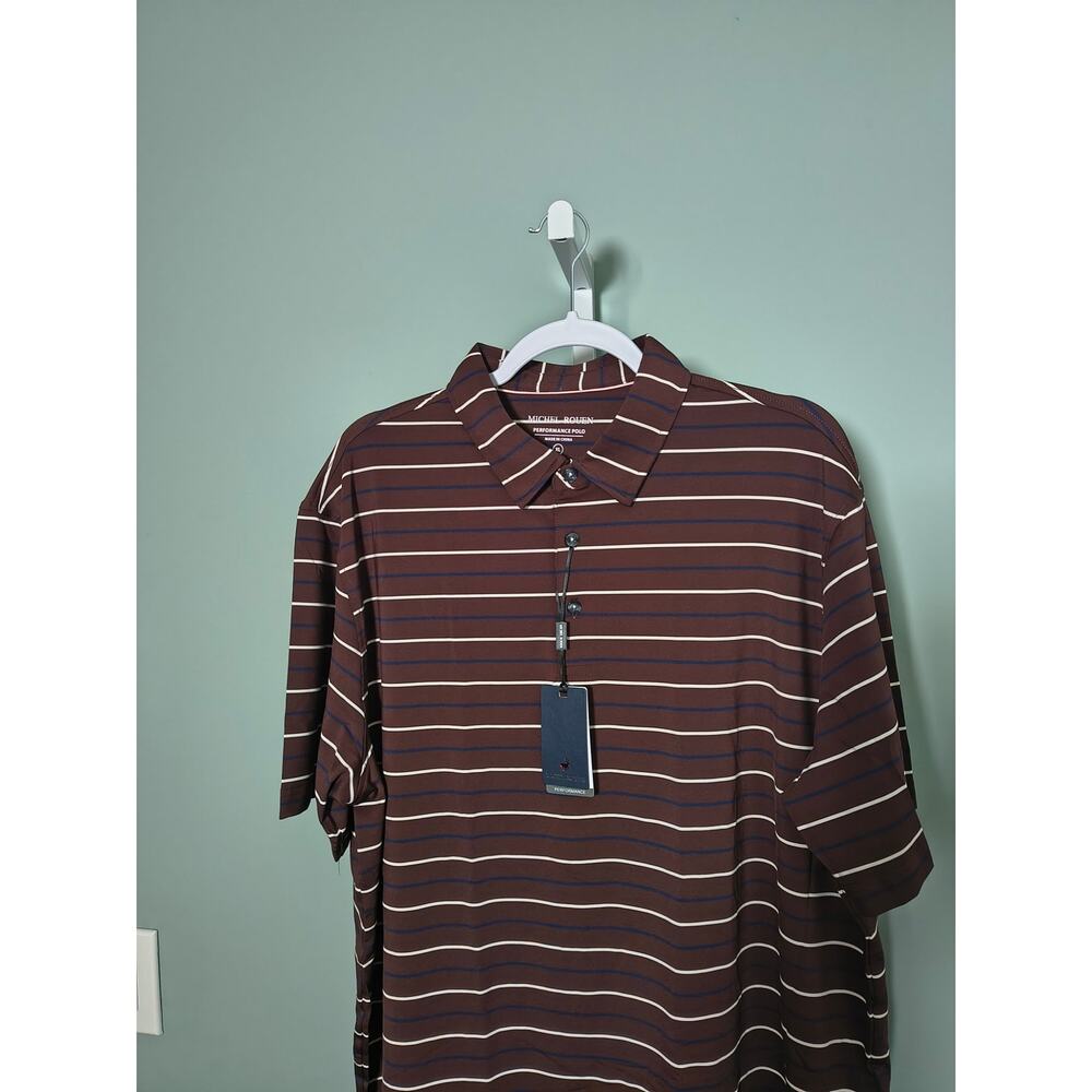 Rouen Mens Polo Shirts Short Sleeve Performance for Men SIZE  XL BROWN/NAVY